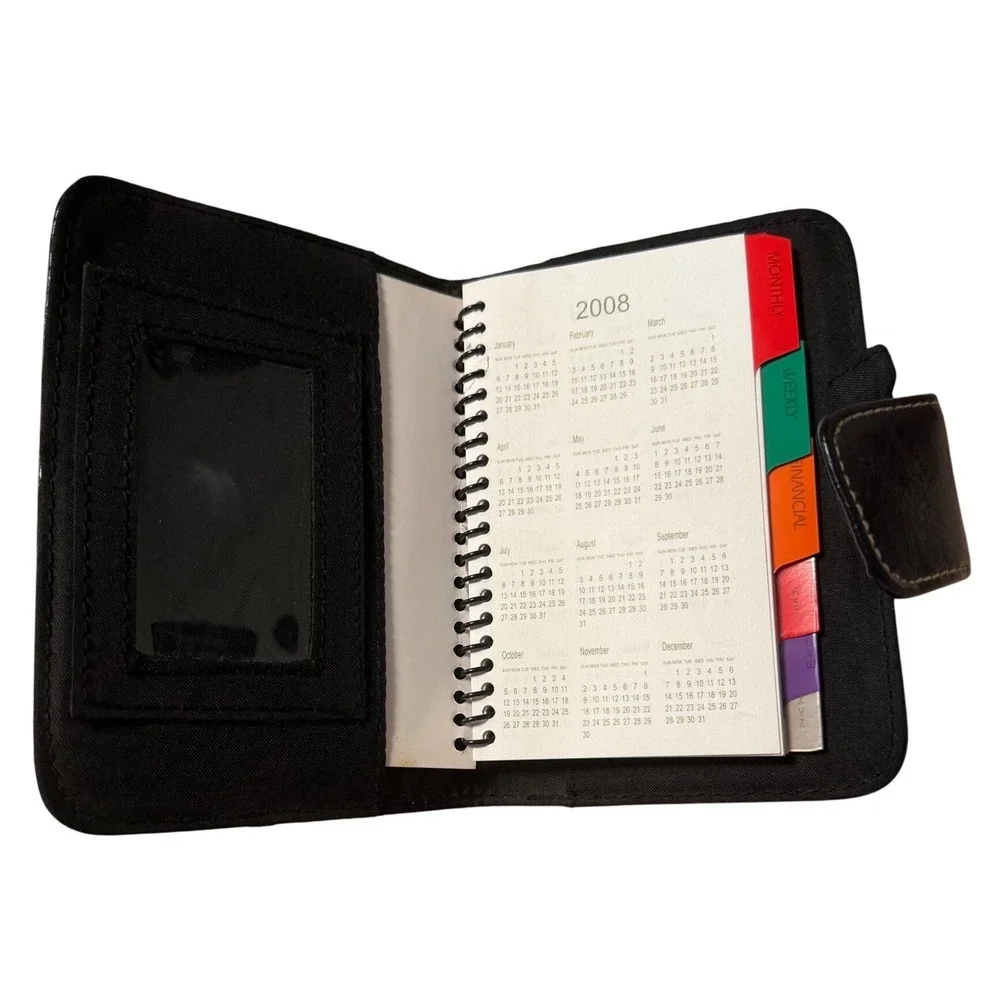 Black Faux‎ Leather Pocket Planner Organizer Address Book Spiral Bound Tabbed 08